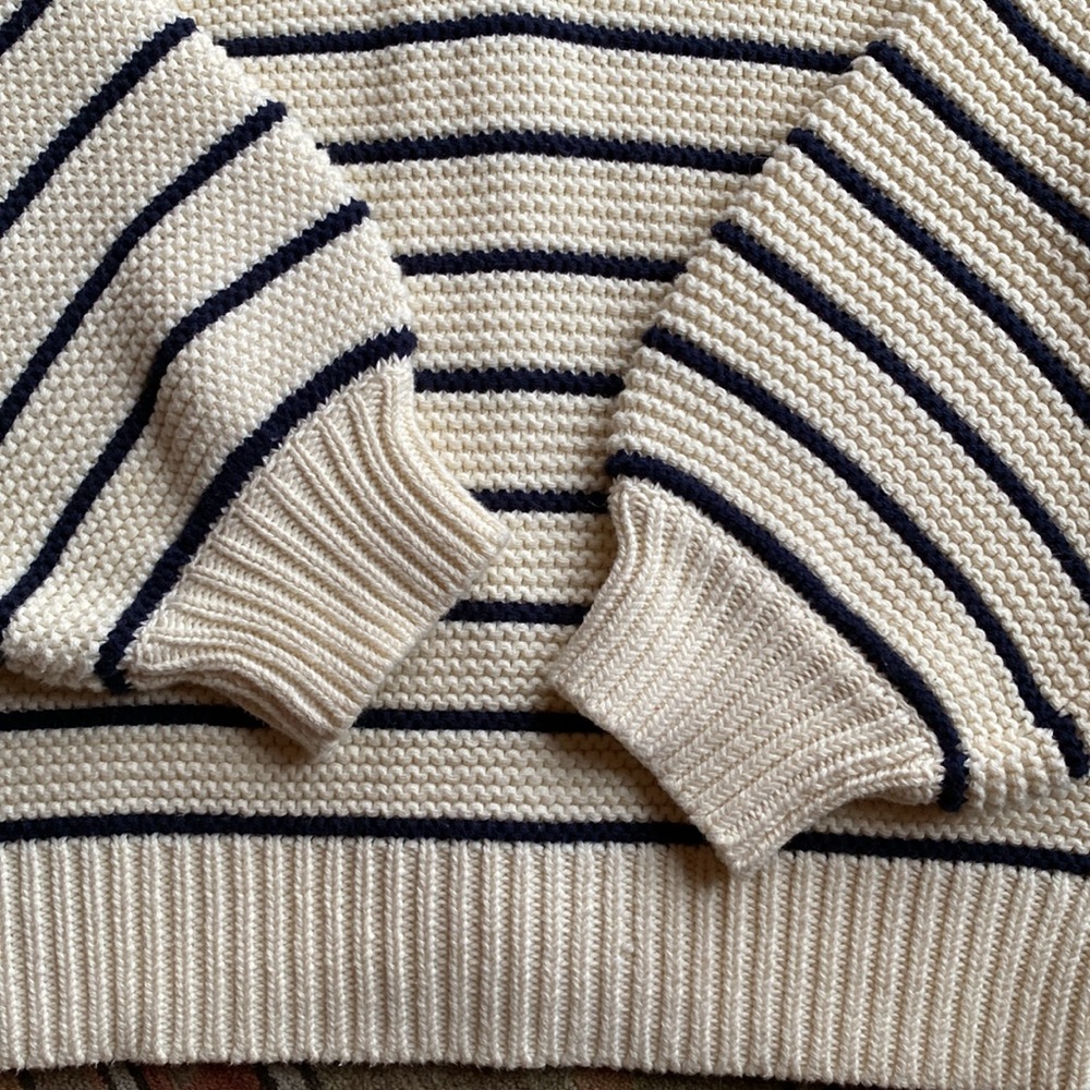 Alex Mill - Button-Back Crewneck Sweater || Ivory + Dark Navy Stripe - Size LG - Picture 4 of 6